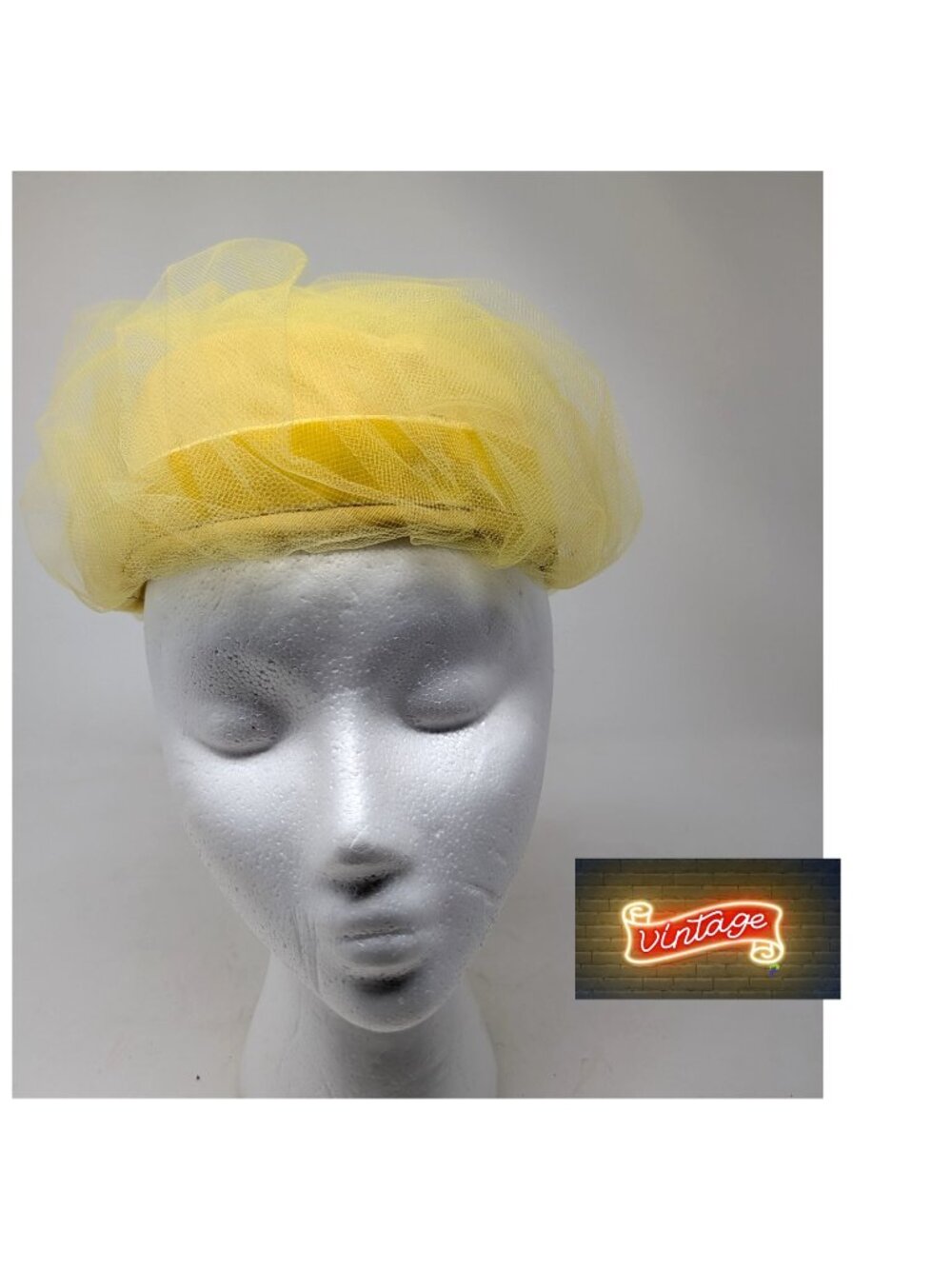 Vintage 60s Yellow Netting Hat Cloche Union Made